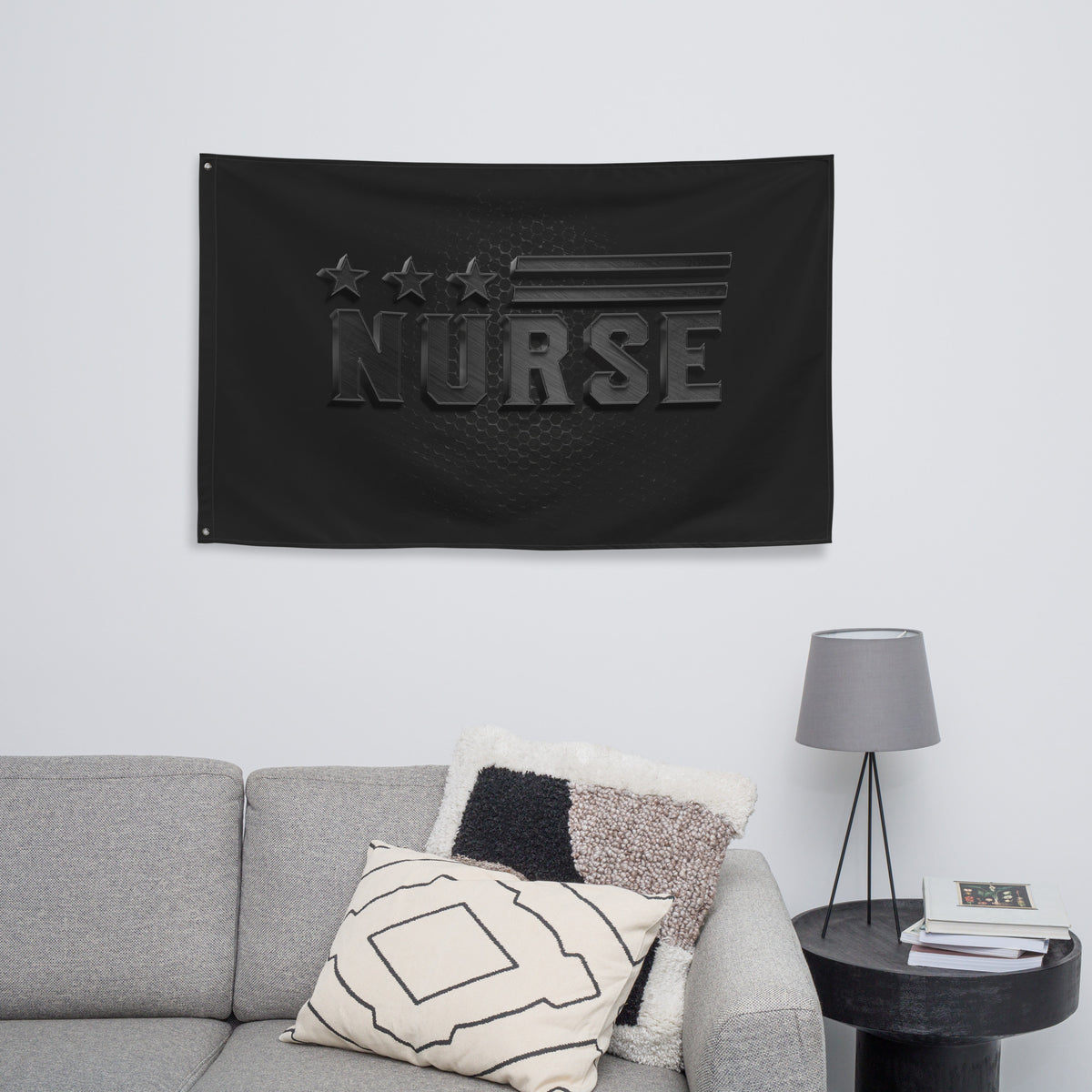 Nurse Black Carbon Wall Flag